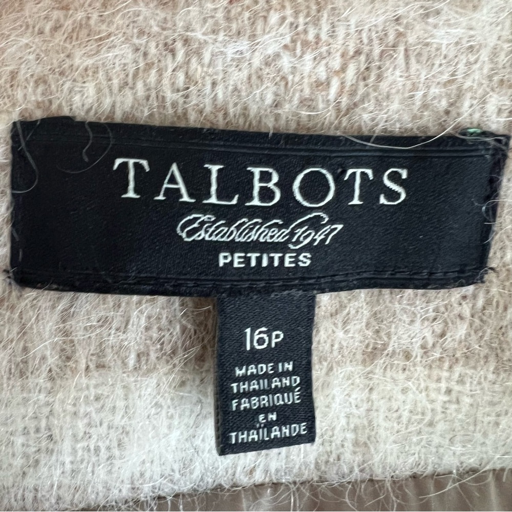 TALBOTS Plaid Wool Blend Jacket Coat Bell Sleeve Open Front Petite Topper - Picture 2 of 12